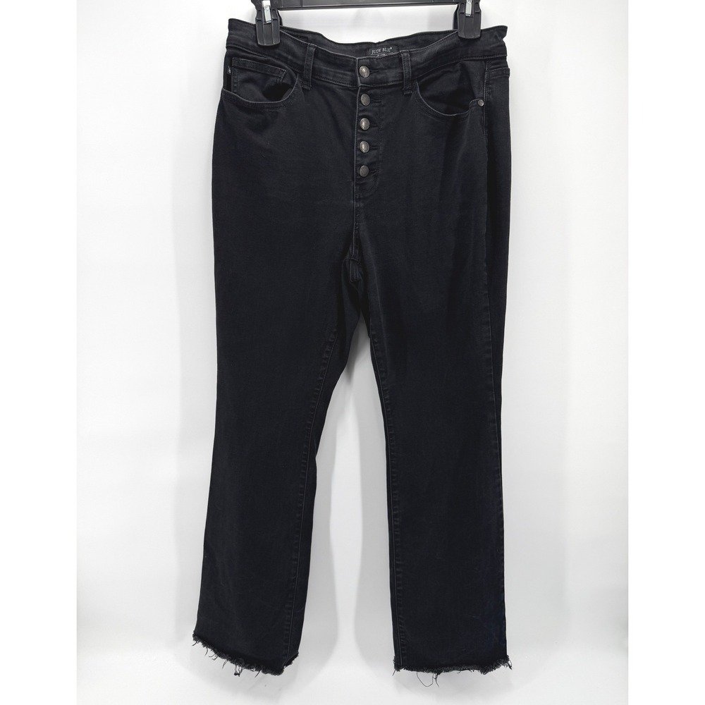 Judy Blue Boot Cut Black Jeans Women 18W Button Fly Raw Hem Stretch High Rise